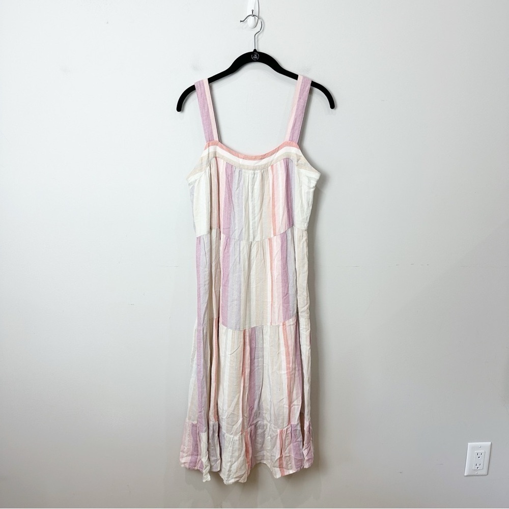 Rails Amaya Dress Juliette Metallic Stripe Pink Linen Midi - Picture 5 of 12